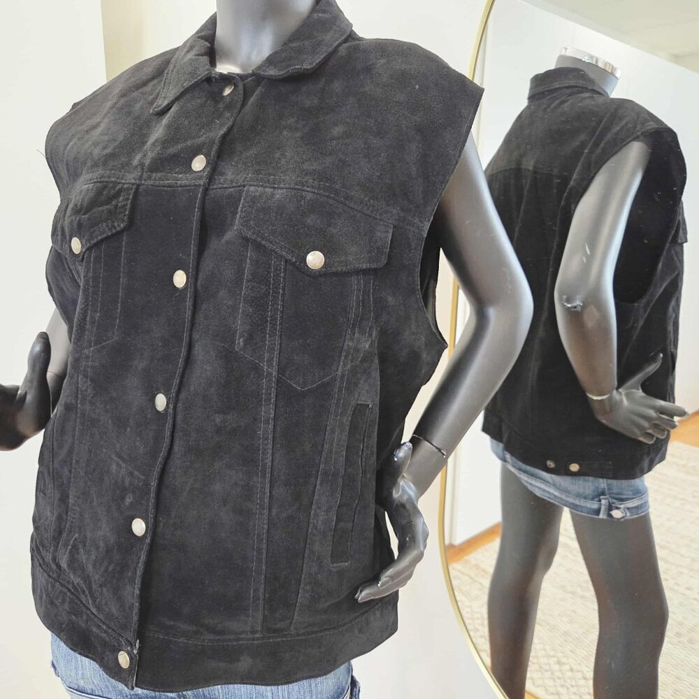 Les Cuirs Curzo Black Suede Vintage Vest Made in Canada G/L Fits men M/woman L